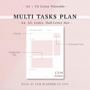 Multi Task Planner, A4 Letter A5 Half-Letter, Academic Life Social Split, Weekly Task Tracker, Student Productivity, Minimalist PDF Refill