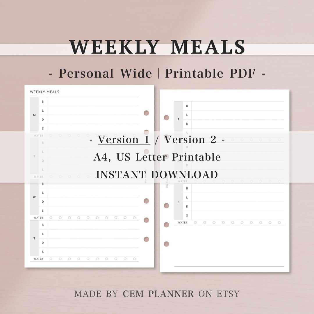 Weekly Meal Planner Insert - Personal Wide｜food Diet Tracker, Menu List ...