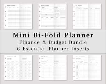 Mini M5 Faltplaner-Einlagen, 2-fach gefaltetes Finanz- und Budgetpaket, Budgetkalender, Rechnungsübersicht, Spar-Challenge, Schuldenübersicht, Faltbares PDF