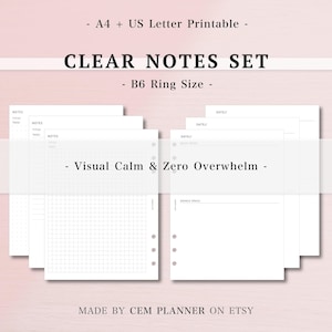 ADHD B6 Clear Notes Set, Cornell Notes, Dot Grid, Graph Paper, Brain Dump, Visual Organization, Executive Function, Printable A4 Letter PDF