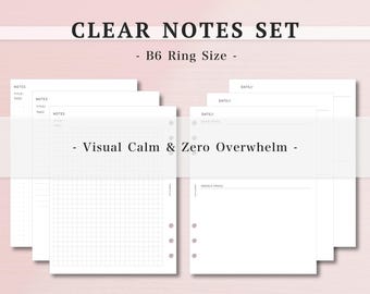ADHD B6 Clear Notes Set, Cornell Notes, Dot Grid, Millimeterpapier, Brain Dump, Visuelle Organisation, Exekutivfunktion, druckbare A4 Letter PDF
