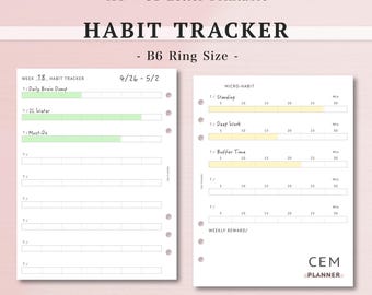 ADHD B6 Habit Tracker Planereinlagen, visuelles Habit Chart, Gesamtzeit Tracker, wöchentliche Belohnungen, Exekutivfunktion, druckbare A4 Letter PDF