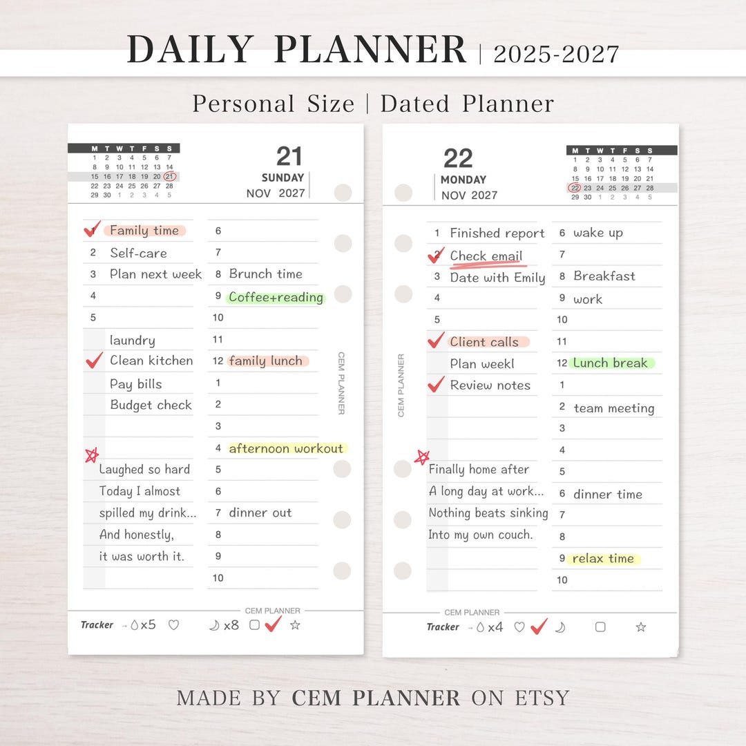 2026–2027 Dated Daily Planner Inserts Personal Size | Printable Planner ...