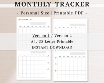 Monthly Tracker – Personal Size Printable Planner Inserts｜Task Chores Log | Habit Calendar | Goal Challenge Template｜A4, US Letter PDF｜217
