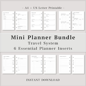 Mini M5 utskrivbara planeringsinlägg, reseplaneringspaket, daglig resplan, reseöversikt, resplan, resebudget, packchecklista, PDF