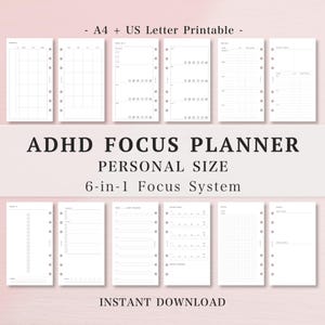 ADHD Personal Planner Inserts, Daily Timeline, Weekly Monthly, Habit Tracker, Log, Neurodivergent, Executive Function, Personal Refill｜B8