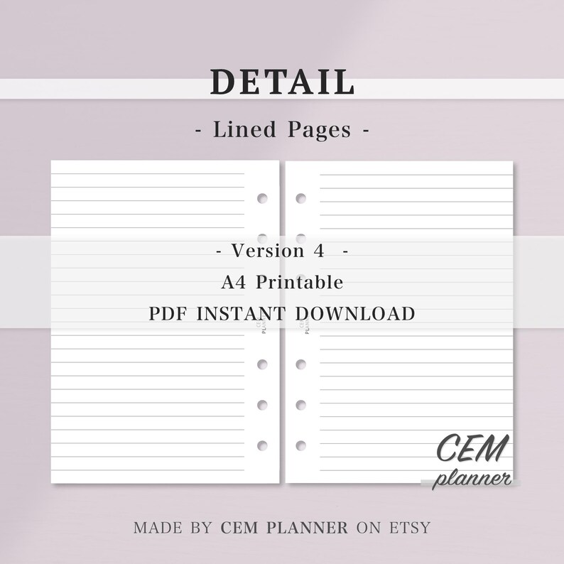 Basic Notes Papier Set｜A6 Größe 6 Ring｜Gitter, Punkt, Liniert, zweispaltige Seiten｜Casual, Memo Notes Vorlage｜A4 druckbare Einsätze｜PDF Download｜53 Bild 5