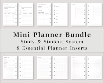 Mini M5 Planer-Einlagen zum Ausdrucken, Lern- und Studentenpaket, Lesetagebuch, Studienplaner, Notenübersicht, Prüfungsvorbereitung, Cornell-Notizen