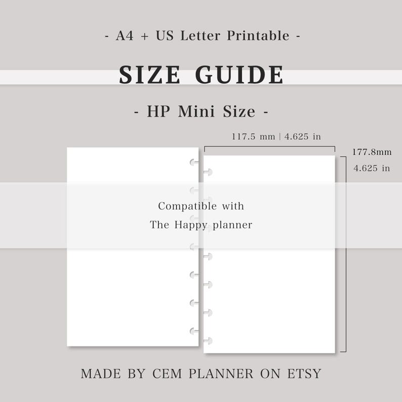 Juego de notas básicas sencillas – Insertos para miniplanificador HP｜Cuadrícula de 5 mm, dos columnas, rayado de 7 mm, punto de 3 mm｜Plantilla de estudio｜A4, tamaño carta (PDF imprimible)｜60 imagen 7