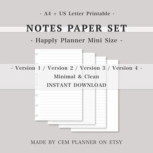 Enkelt set med grundläggande anteckningspapper – HP mini-planeringsinlägg｜5 mm rutnät, tvåkolumner, 7 mm linjerat, 3 mm punkter｜Studiemall｜A4, US Letter utskrivbar PDF｜60