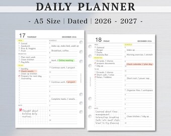 2026-2027 Tagesplaner Printable｜ A5 Size｜ Loseblattpapier｜ Printable Planer Pages | Sofortiger Download ｜ Doppelseitiges design ｜PDF｜20