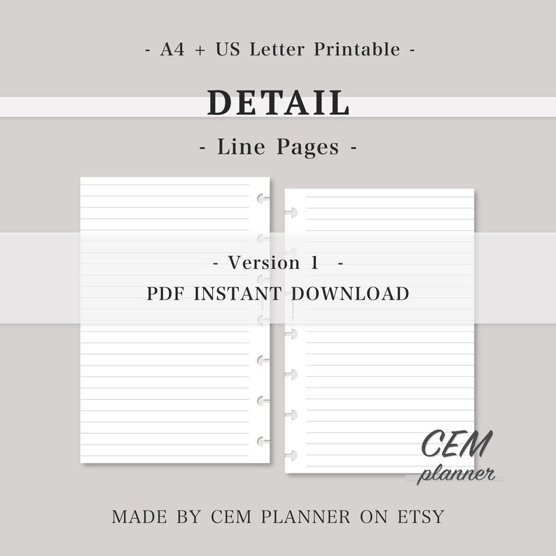 Juego de notas básicas sencillas – Insertos para miniplanificador HP｜Cuadrícula de 5 mm, dos columnas, rayado de 7 mm, punto de 3 mm｜Plantilla de estudio｜A4, tamaño carta (PDF imprimible)｜60 imagen 2