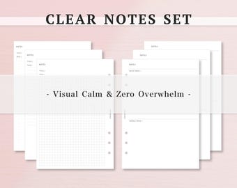 A5 ADHS Notiz-Set, Cornell Methode, Dot Grid Seiten, Minimalistische Nachfüllung, strukturierter Lernplan, A4 druckbare Einlagen