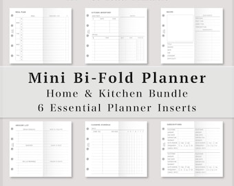 Mini M5 Faltplaner-Einlagen, 2-fach gefaltetes Haushalts- und Küchen-Set, Wochenmenüplan, Einkaufsliste, Kücheninventar, Reinigungsplan, Faltvorlage