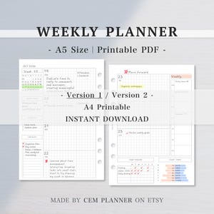 A5 Undated Weekly Planner｜Calendar, Sleep, Steps, Checklist, Habit Tracker, Weekly focus｜Week On 2 Pages｜2 versions｜Download Printable｜94