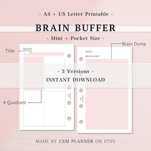 Appunti per la gestione del cervello in caso di ADHD | Organizzatore di pensieri 3 in 1 | Mini + inserti tascabili | Cornell, 4 quadranti, griglia a punti | Supporto per il cervello | PDF stampabile | 31