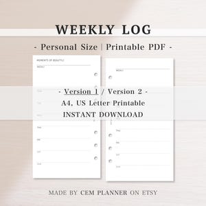 Veckologg för vackra ögonblick｜Personlig storlek｜Minimalistisk dagboksinsats｜Reflektionssidor｜A4, US Letter utskrivbar｜PDF-nedladdning｜180