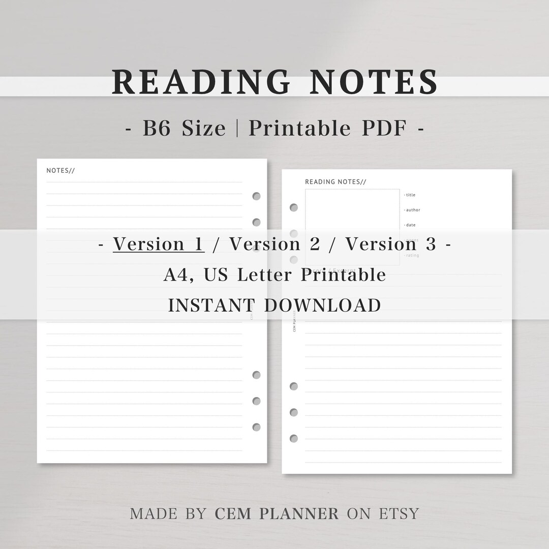 Reading Notes Inserts – B6 Size Planner｜author, Rating, Excerpt, Notes ...