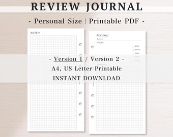 Revue Journal Insert Printable｜Personal Planner｜Buch, Film, Essen, Musik, Place Log｜A4 & US letter PDF Sofort-Download｜Lose-Blatt｜152