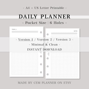 Pocket 6 Ring｜Daily Planner Insert｜Lined, Dot, Grid, Notes, Memo Pages｜3 versions｜A4, US Letter printable｜Digital Download PDF｜76