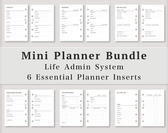 Mini-Planereinlagen im M5-Format zum Ausdrucken, Alltags-Admin-Paket, Kontaktliste, Passwort-Tracker, Arzttermine, Hausreparaturen, Auto- und Tierpflege, PDF