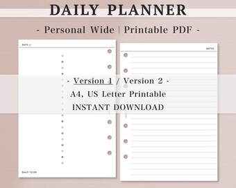 Time-Scheduled Daily Planner｜Personal Wide Size｜Journal, Hourly Planner, Notes Pages｜A4, US Letter printable｜Digital Download PDF｜72