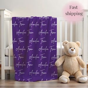 Personalized Velveteen Plush Blanket: Custom Name Nursery Decor