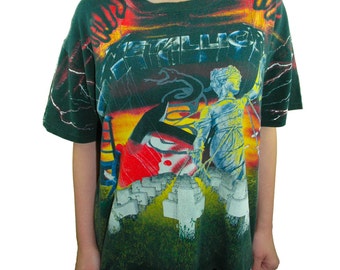 Vintage Metallica Shirt All over Print 90s Band Tee Metal Boho Rocker Ride The Lightning Kill em all And Justice for All Master of Puppets