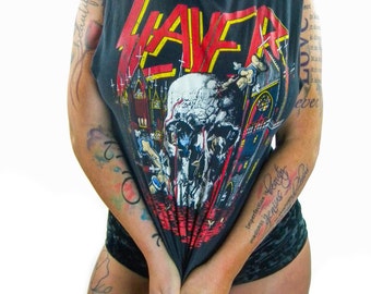 Vintage Slayer Shirt 1988 World Sacrifice Tour Heavy Metal Thrash Metal Iron Maiden Soft Thin 80s Judas Priest 80s tee 80s shirt Concert tee