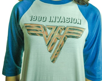 Vintage Van Halen Shirt 1980 Invasion 3/4 Sleeve Baseball Tee Soft Paper Thin Concert Shirt Band Tee 80s Tee 80s Shirt David Lee Roth Rocker