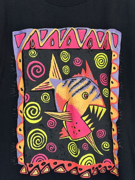 Vintage Fish Shirt 90s Tee Neon Short Sleeve Crew… - image 2