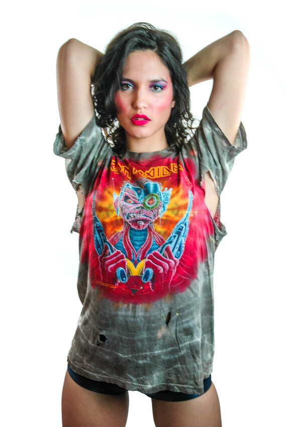 Vintage Iron Maiden Shirt 1987 Band Tee Concert Shirt Tye Dye 80s