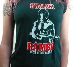 Vintage Rambo Shirt 80s Tee 80s Shirt Muscle Shirt Muscle Tee Stallone Rambo First Blood Part ll Heavy Metal Punk Rock Boho Rocker HBO Video