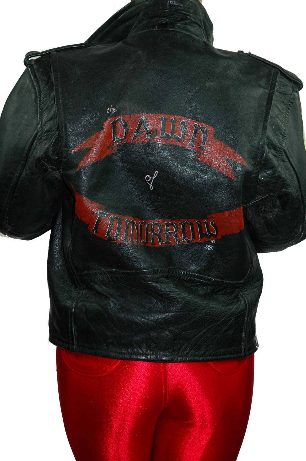 Vintage Leather Jacket Dawn of Tomorrow 90s Hand Painted the Vintage Leather Jacket Dawn of Tomorrow 90s Hand Painted the