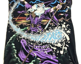Vintage Wizard shirt All Over Print Magic the Gathering Boho Punk Liquid Blue XL