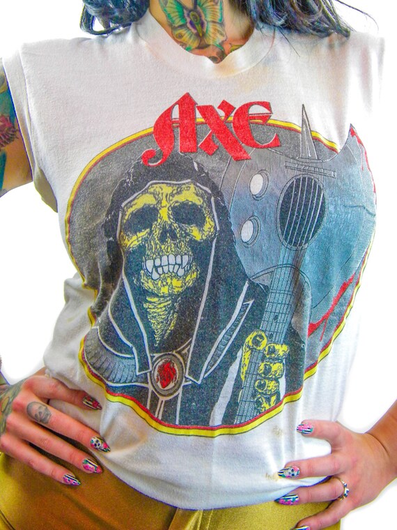 Vintage AXE shirt 80s Tee Heavy Metal 1983 Band tee C… Gem