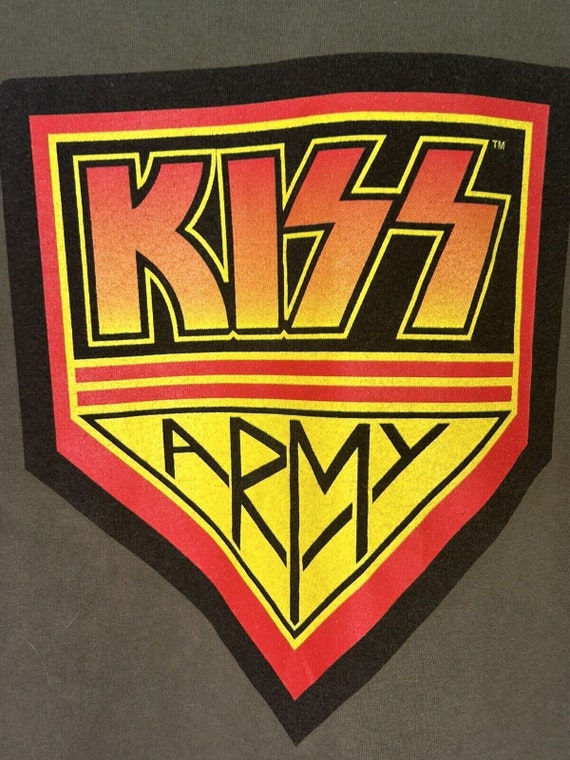 Vintage KISS Shirt Kiss Army Tee Army Green Short… - image 3