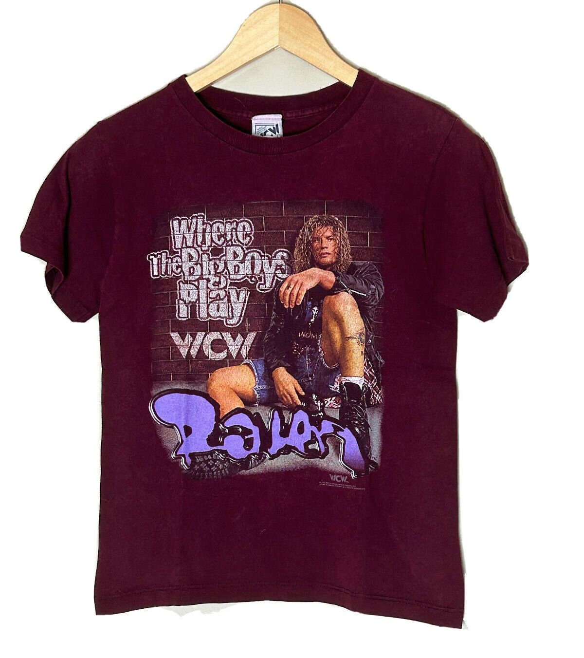 Vintage Raven Shirt 90s WCW ECW Maroon Short Sleeve Crew Neck 