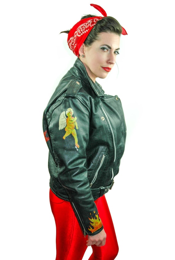 Vintage Leather Jacket Dawn of Tomorrow 90s Hand Painted the Vintage Leather Jacket Dawn of Tomorrow 90s Hand Painted the