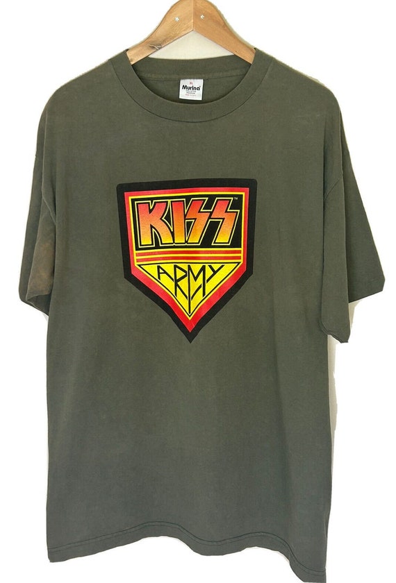 Vintage KISS Shirt Kiss Army Tee Army Green Short… - image 1