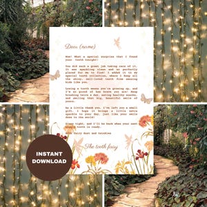Plantilla editable de carta del Hada de los Dientes / Floral otoñal / Descarga instantánea / Nota imprimible del Hada de los Dientes para niños / Plantilla de Canva