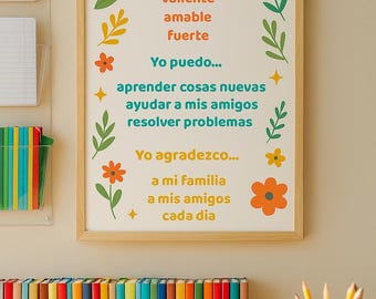 Póster de afirmaciones en español: Decoración para aulas bilingües infantiles (Descarga digital)