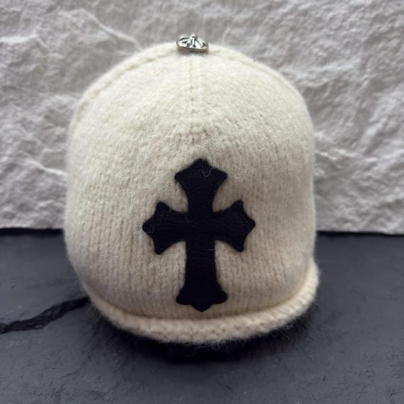 CH Style Wool Leather Cross Beanie, Winter Hat, Cross Skull Cap