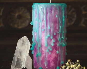 UNDRESSED Love spell wax, spiritual candles, witchcraft candle, celtic knot, goddess candle, pink and turquoise candle, aphrodite