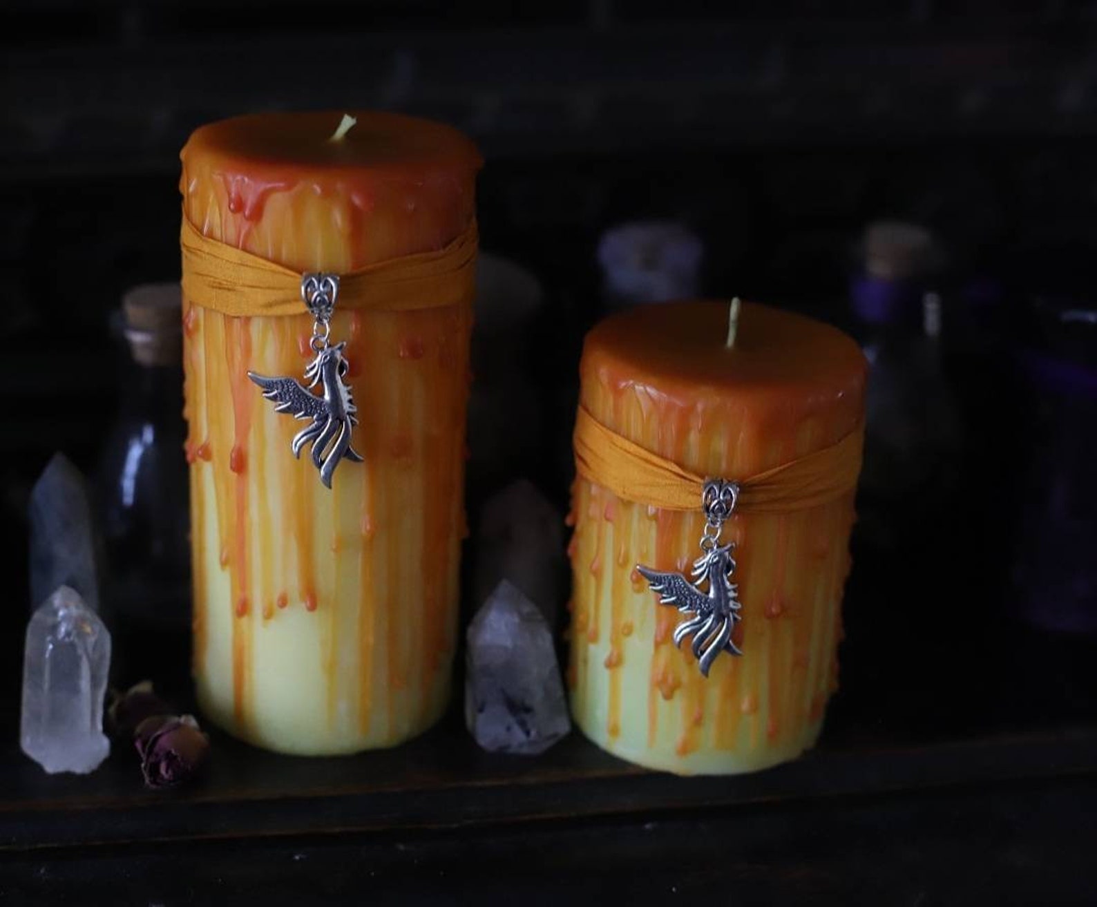Phoenix candle yellow and orange candle rebirth ritual Etsy