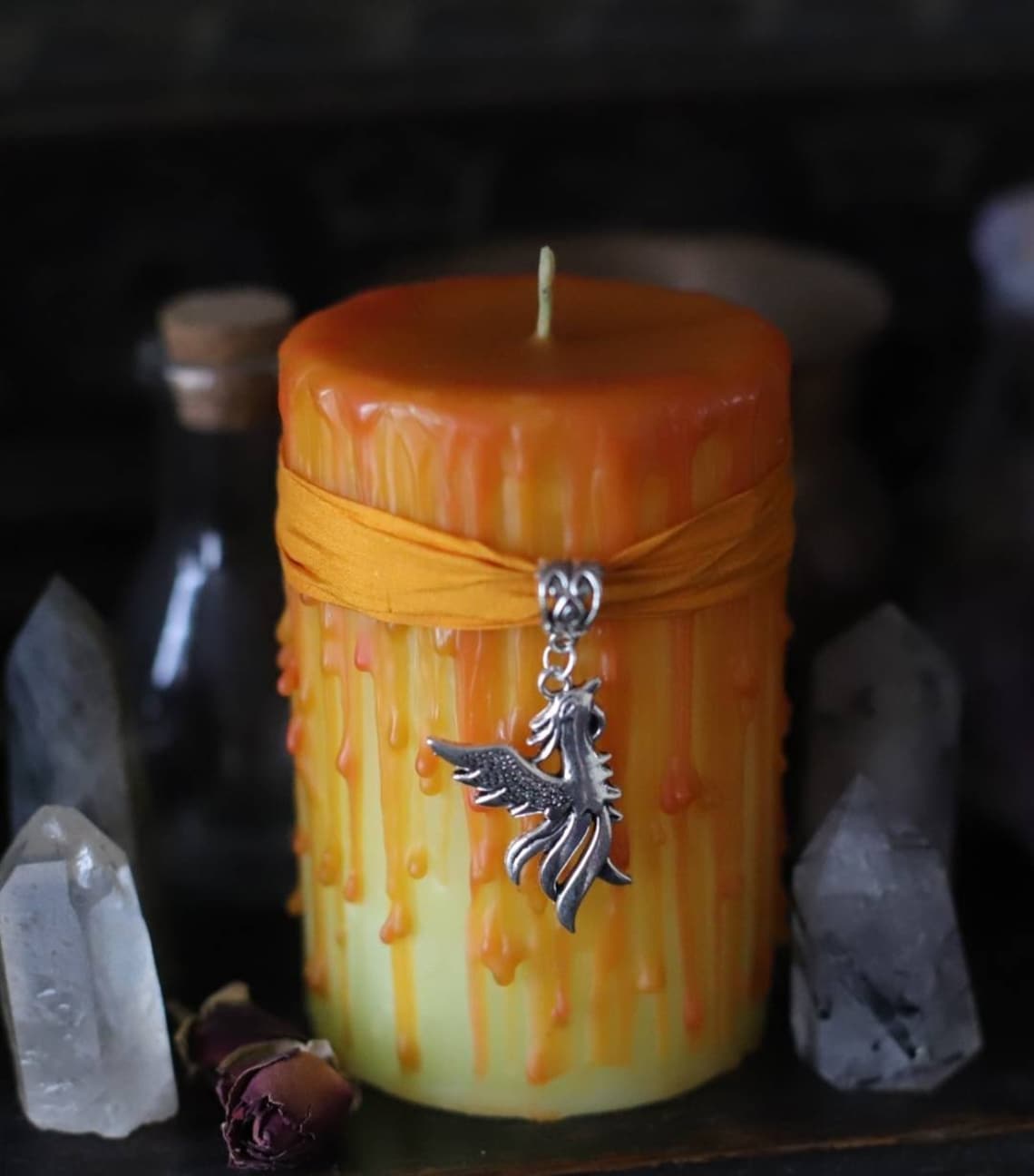 Phoenix candle yellow and orange candle rebirth ritual Etsy
