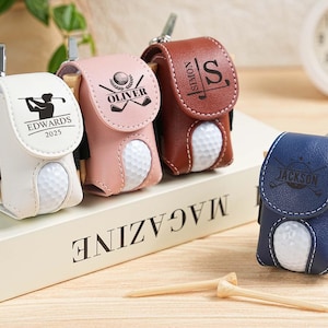 Custom Leather Golf Ball Bag, Golf Ball Organizer, Logo Pouch for Golf Balls, Golf Travel Bag, Golf Tees Holder, Golf Accessories