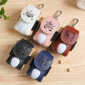 Personised Leather Golf Ball Bag,Mini Golf Ball Holder,Stylish Pouch for Golf Ball,Golf Travel Bag,Great Golf Gifts for Dad,Golf Accessories
