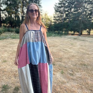 Upcycled Carhartt Workwear Maxi Dress - Red White and Blue - Size M/L