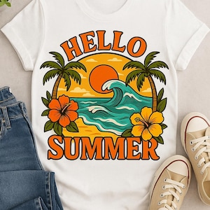 Hello Summer PNG, Bright Sublimation Design, High Resolution 300 dpi/ digital download